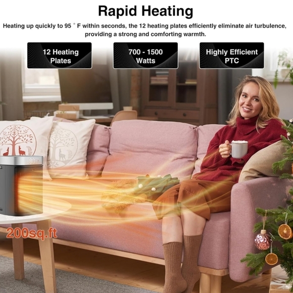 Black Portable Heater with Remote Control - Picture 5 of 6